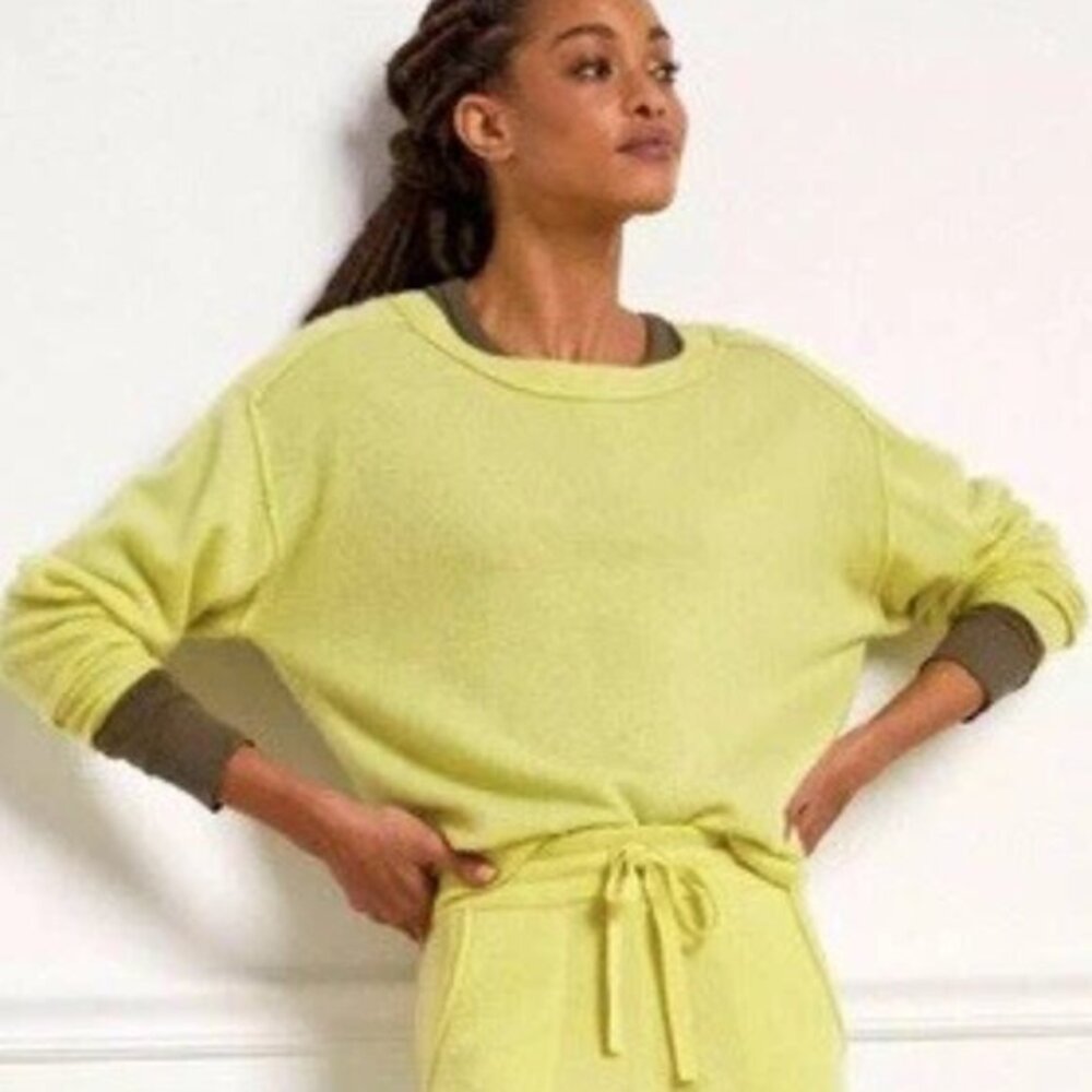 Anthropologie Saturday/Sunday Daphne Cashmere Pullover Sweater M Neon Yellow